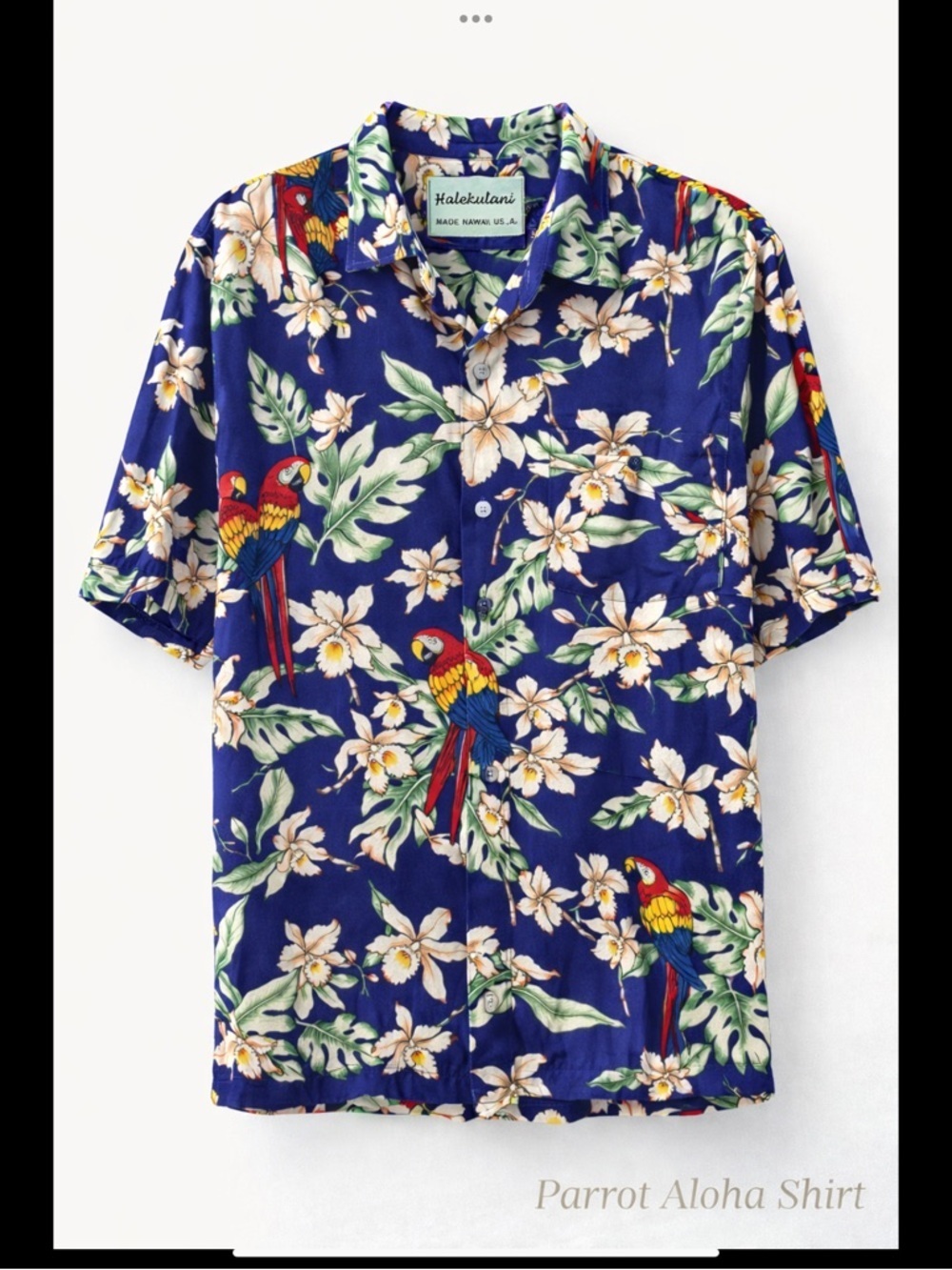 Halekulani Made in Hawaii Parrot Hawaiian Aloha Shirt Blue Orchid TropicalXL XXL